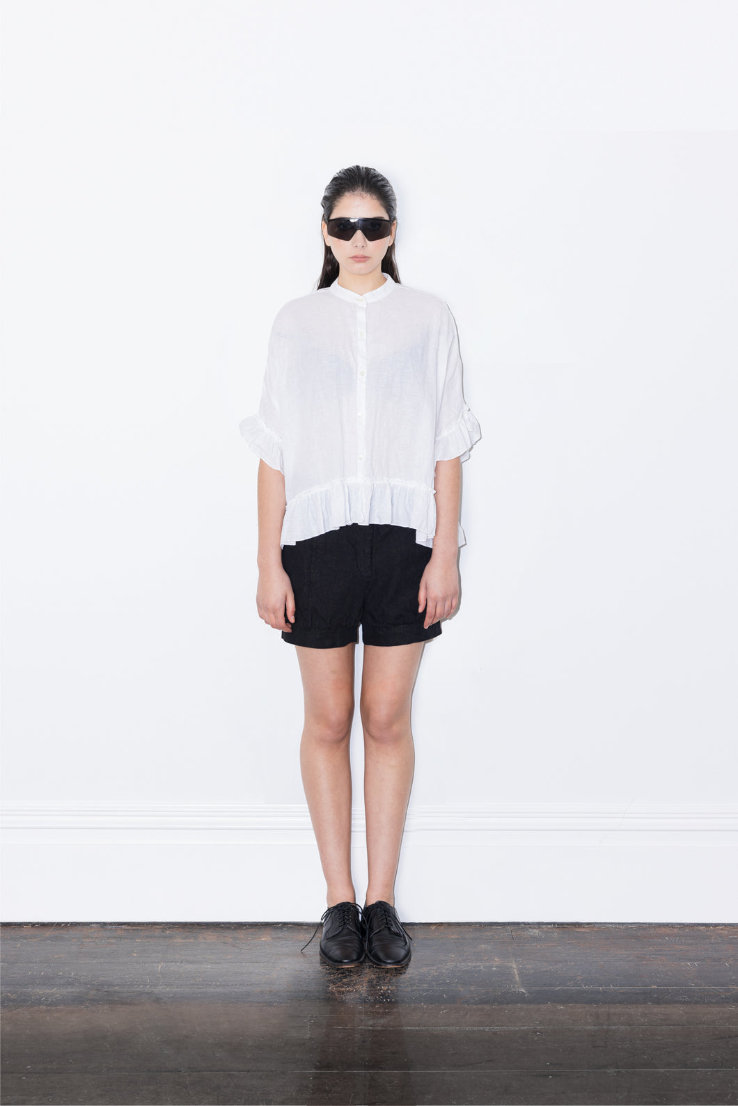 BOX FRILL LINEN BLOUSE 003 - WHITE