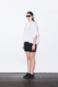 BOX FRILL LINEN BLOUSE 003 - WHITE