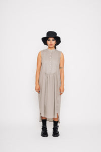 SLEEVELESS BIBBED SHIRT DRESS 001 - FAWN