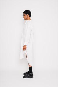 LONG SLEEVED BIBBED SHIRT DRESS 001 - WHITE