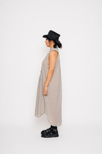 SLEEVELESS BIBBED SHIRT DRESS 001 - FAWN