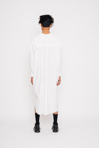 LONG SLEEVED BIBBED SHIRT DRESS 001 - WHITE