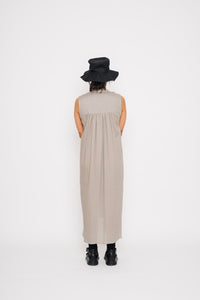 SLEEVELESS BIBBED SHIRT DRESS 001 - FAWN