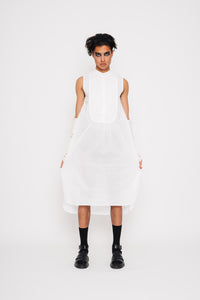 SLEEVELESS BIBBED SHIRT DRESS 001 - WHITE